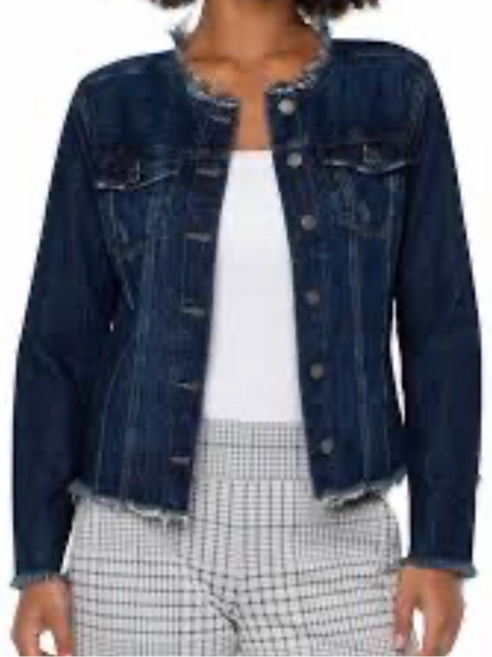 🩷 Universal Thread Frayed Hem Dark Blue Denim Jacket size S🩷